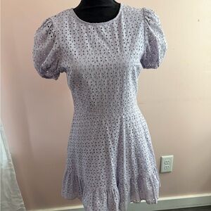 Xtraordinary Lavender Eyelet Puff Sleeve Mini Dress Women Size M Lilac
